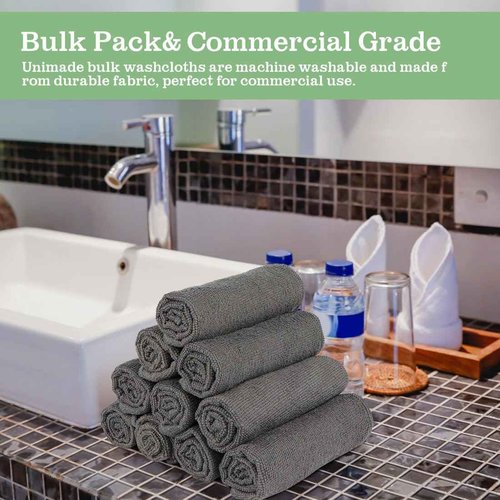 UNIMADE Washcloths Bulk - 100 Pack - Face Towels (12" x 12"), Highly Soft Wash Cloths and Hand Towels, Fast Drying Multi-Purpose Microfiber Cleansing Cloths for Bathroom, Hotel, Spa, and Salon - Grey