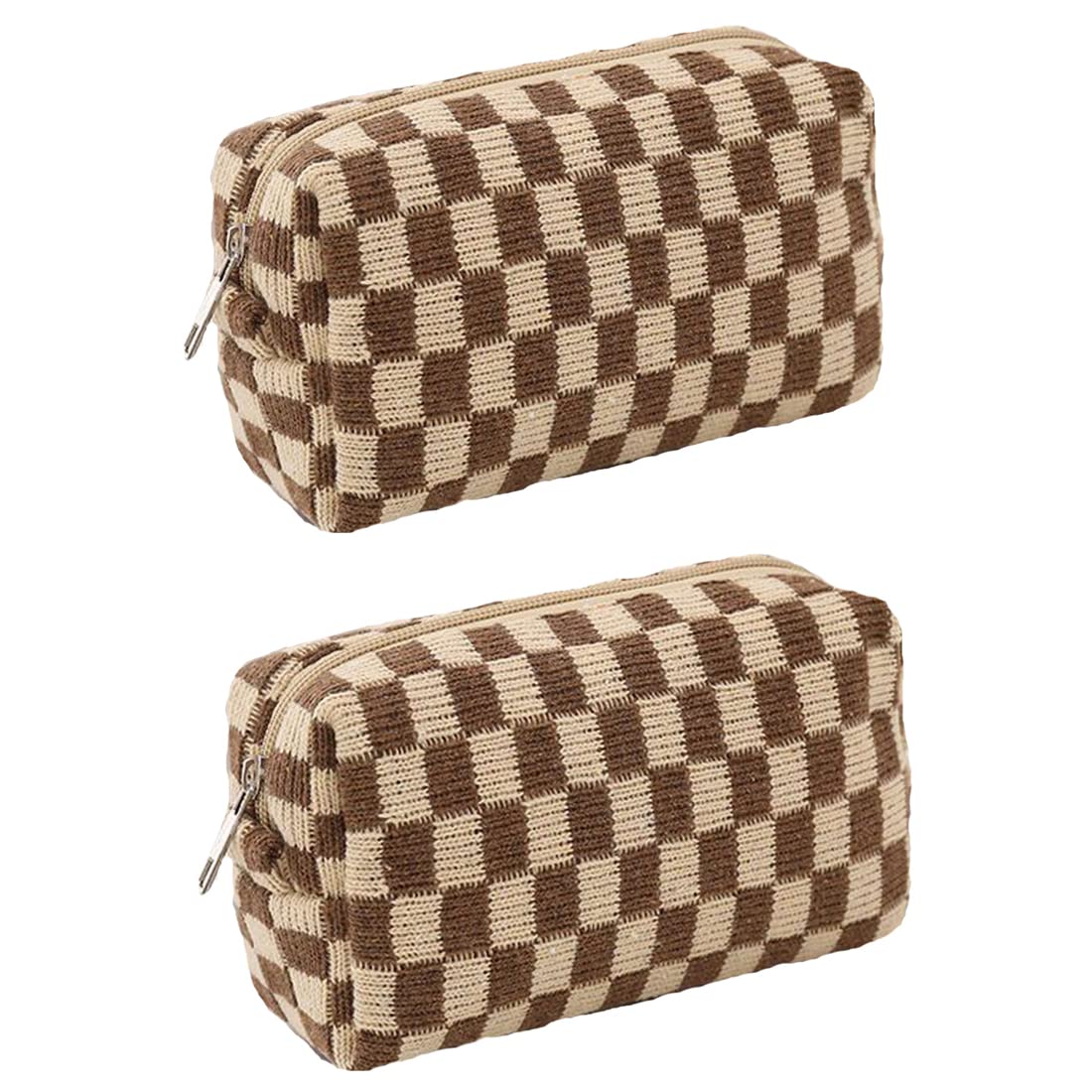 SxoSyo 2 Pcs Cosmetic Bags for Women Makeup Bag Purse Travel Toiletry Zipper Storage Pouch Make up Brushes Organizer for Gifts (Checkered, Brown 2)