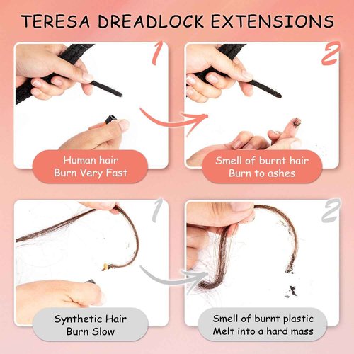 Teresa 0.4cm & 0.8cm Width 100% Human Hair Dreadlock Extensions for Men/Women/Kids, Full Hand-made Locs Extensions Human Hair (8 Inch/20 Strands,Natural Black)