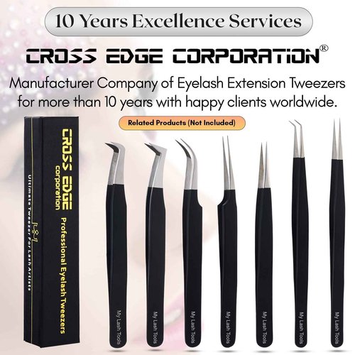 My Lash Tools Fiber Tip Lash Tweezers for Eyelash Extensions Pro Tweezer for Volume Lashes Japanese Stainless Steel Mink Lashes Fan Making Mega Volume Boot Angled Lashing Tweezers (Black)