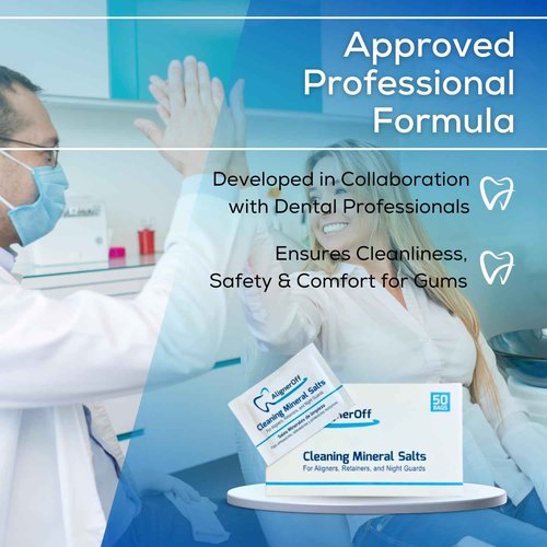 AlignerOff Cleaning Mineral Salts – Cleaner Crystals for Aligners, Retainers, Nightguards, & Dentures– Removes Stains, Plaque & Odors – Daily Safe Formula for Dental Appliances-3g Powder