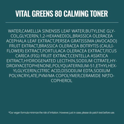 ASNO Vital Greens Calming Toner 300ml - Genderless Vegan Soothing Care for Acne, Pimple, Redness, Sensitive Skin, Superfood 80% + Ceramide, Hydrating Daily Facial Toner, Korean Skin Care