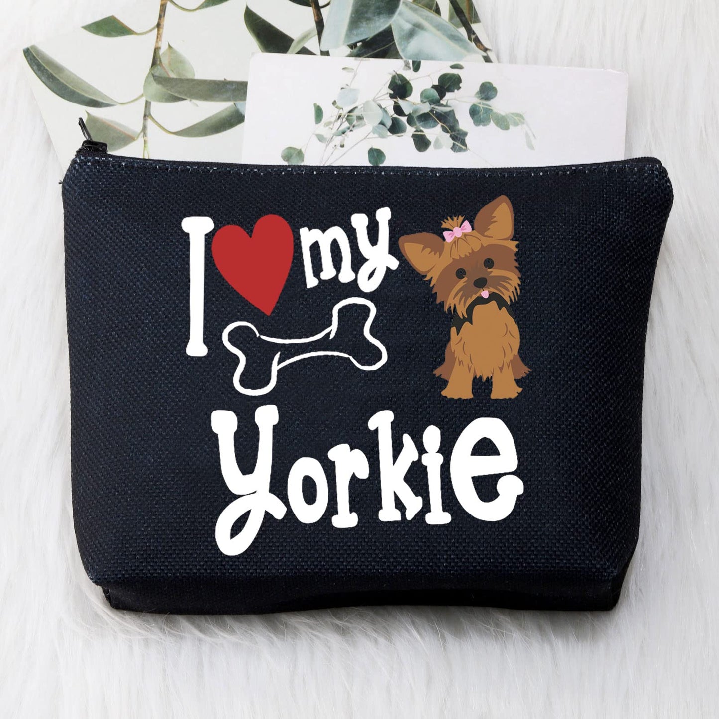 BDPWSS Yorkie Gift Yorkshire Terrier Puppy Dog Lover Cosmetic Makeup Bag Yorkie Love Gift I Love My Yorkie Waterproof Travel Pouch For Yorkie Lover Owner Yorkie Mom Gift (I love Yorkie bl)