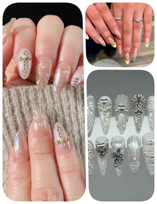 OPMADM 120 Pcs 3D Cross Nail Charms 12 Grids Metal Nail Art Charms White Gold Silver Gold Cross Charms for Nails