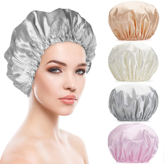 Smilco Shower Reusable Caps For Women Waterproof 4 Pack 12.6 Inch Large Shower Cap, Eva Hair Caps Double Waterproof Layers Shower Cap For Women Hair Protection