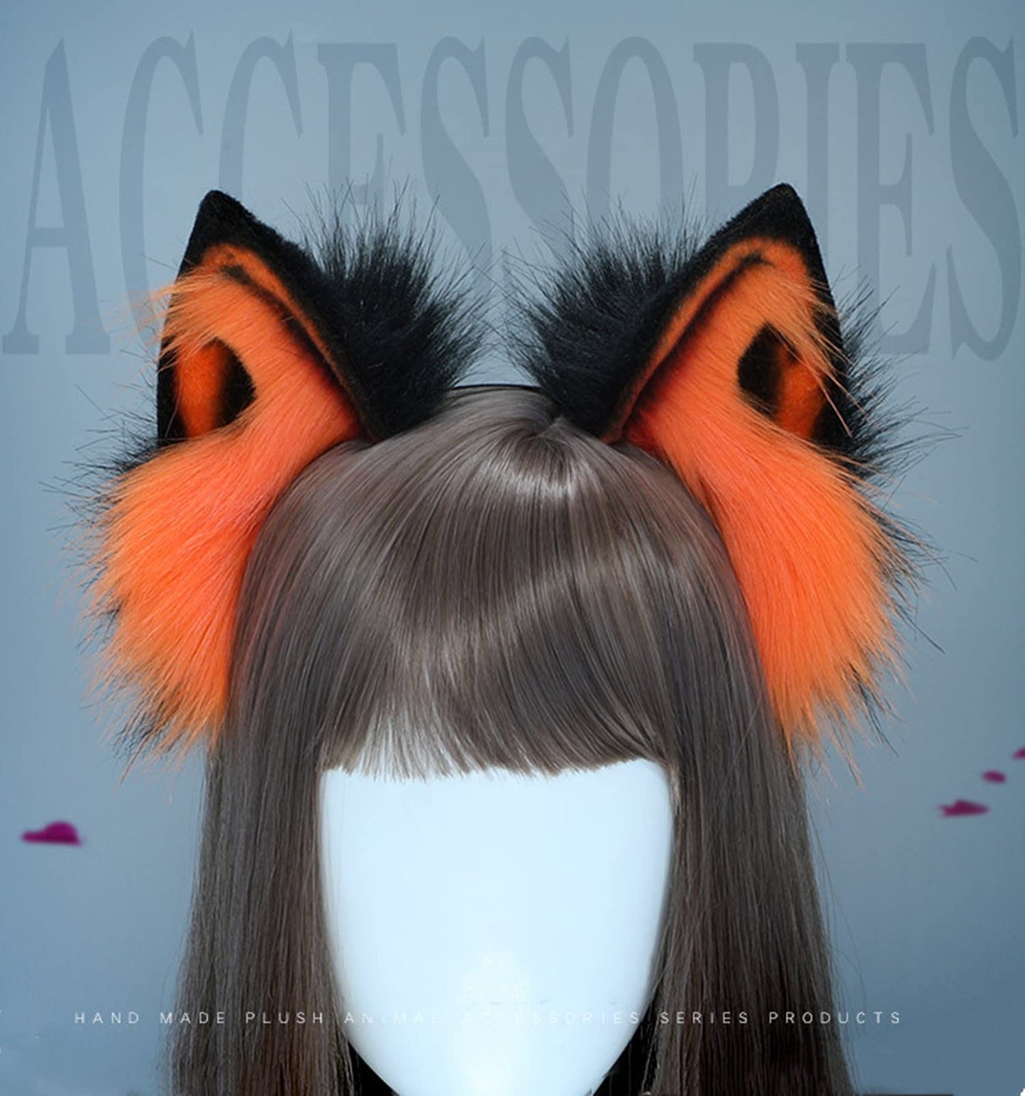 Cosplay Fluffy Orange Animal Fox Wolf Cat Dog Ears Headband Hairband Hair Hoop Halloween Costume Party Headpiece Headwear Hair Accessories G Black