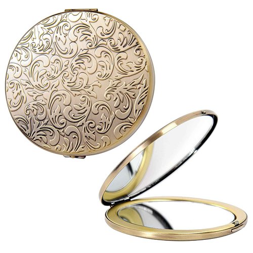 EYIWEITING Oval Mini Portable Metal Folding Mirror, Beautiful and Elegant, Sturdy and Durable, 1X/2X Magnifier. (Oval Pattern Bronze)
