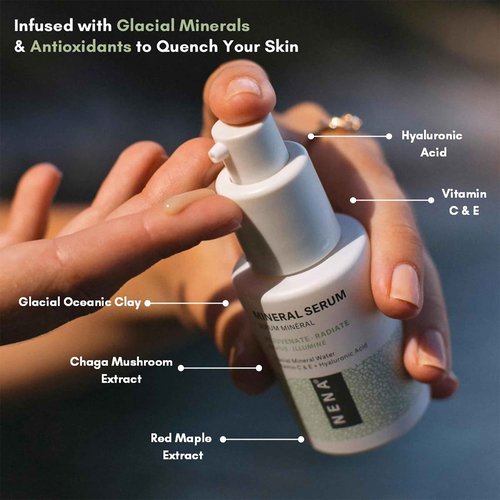 NENA Skincare Mineral Serum - Vitamin C Serum with Hyaluronic Acid - Face Lotion for Deep Hydration, Firmness and Elasticity - All Skin Types - 1 oz