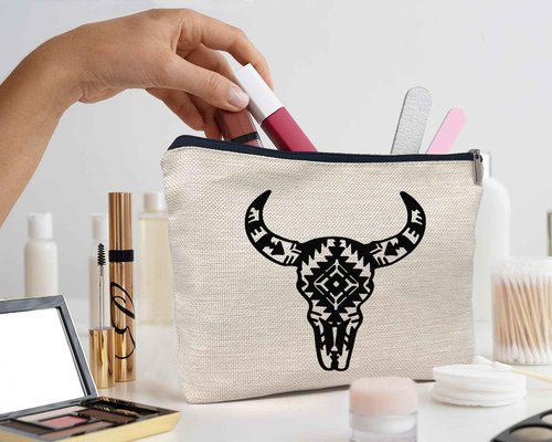 IWXYI Western Gifts Makeup Bag - Longhorn Skull Cosmetic Bags, Cow Skull Makeup Bags, Women's Cowgirl Gifts