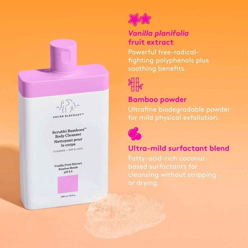 Drunk Elephant Scrubbi Bamboes Body Cleanser - 240 ml/8 fl oz - Sulfate-Free Body Scrub Wash - Clean Clinical Skincare - Cruelty-Free - Dermatologist Tested - Free of Essential Oils, Silicones, SLS