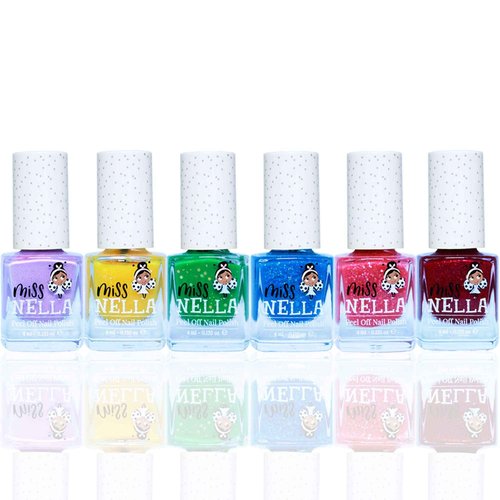 MISS NELLA Christmas Glitters Special Glitter Kids Nail Polish 6 Pack: Sugar Hugs, Jazzberry Jam, Under The Sea, Kiss The frog, Honey Twinkles & Butterfly Wings Peel-off Water Based Formula