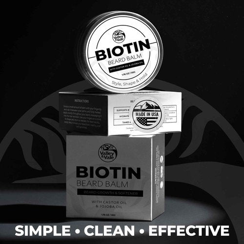 Biotin Beard Balm for Men – Made in USA – Beard Growth & Moisturizer with Castor Oil & Jojoba Oil – Organic Styling Wax for Thickening & Softening – Mustache Conditioner