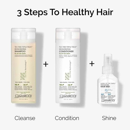 GIOVANNI Tea Tree Triple Treat Invigorating Shampoo - Cooling Peppermint, Eucalyptus & Rosemary, Strengthen & Rejuvenate Hair & Scalp, Salon Quality, Paraben Free, Tea Tree Shampoo - 24 oz (Pack of 2)