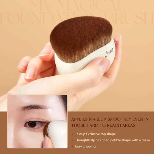 Jessup Eye Makeup Brush Set Professional 15pcs White/Rose Gold T217 with Foundation Brush Flat Top Kabuki Brush for Face Blush Liquid Powder SF002
