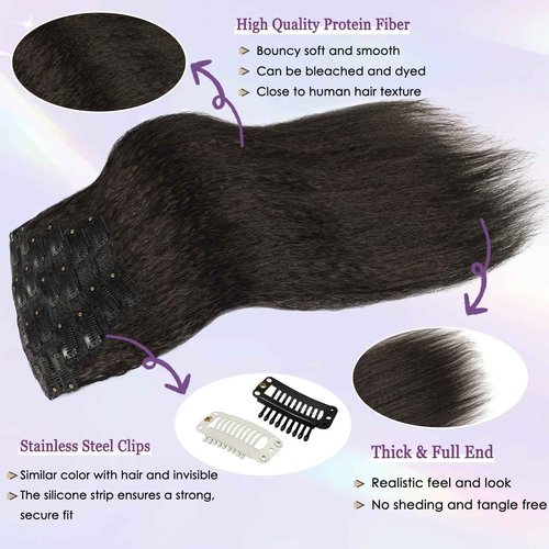 HAFTALUV Kinky Straight Clip in Hair Extensions 130g 6Pcs Protein Fiber Close to Human Hair Clip in for Black Women Full Head Double Weft 20inch #4