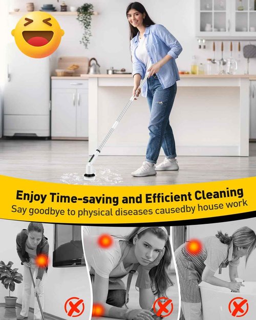 Electric Spin Scrubber for Cleaning Bathroom, Shower Scrubber Cordless Cleaning Brush with IPX7 Waterproof & 2 Speed,Cleaning Brush Cleaning Supplies for Shower Tub Kitchen Tile Toilet Silver