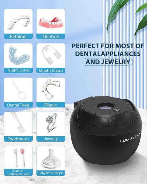 Lumiflexa Ultrasonic Retainer Cleaner-45kHz Retainer Cleaner Machine,4 Modes Ultrasonic Cleaner for Dentures, Aligners,Mouth Guards, Braces,Toothbrush,Jewelry-200ML Dental Pod(Black)