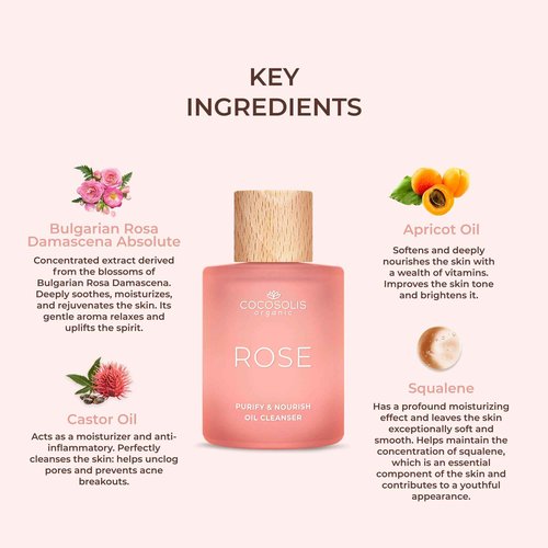 COCOSOLIS ROSE Purify & Nourish Oil Cleanser, moisturizing cleansing oil and make-up remover, vegan, with rose extract and vitamin E