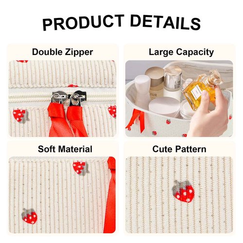 GISMTR 3PCS Makeup Bag Set, Quilted Cosmetic Bag, Large Travel Aesthetic Make up Bag, Cute Coquette Toiletry Bag for Women Girls