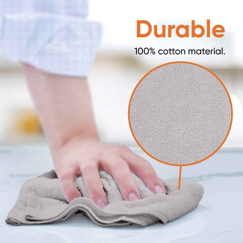 Superio Cotton Terry Washcloths Grey Towels 100% Cotton Cleaning Cloth 16" Rags Wash Clothes for Body and Face, Spa Towels, Multi Purpose (24, 16"x16")