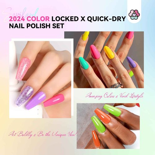 SAVILAND Quick-Dry Nail Polish Set - 20pcs Neon Rainbow Brights, Fingernail Polish Non-Gel Summer Colors with Castor Oil Infused Base & Glossy/Matte Top Nail Coats for Salon & Home Manicures DIY