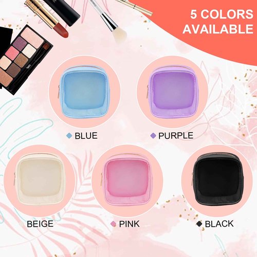 Ebbniur Clear Makeup Bag for Purse Small Nylon Zipper Pouch Mini Travel Cosmetic Bag Clear Toiletry Bags for Traveling Cute Makeup Organizer for Women (1pc pink clear)