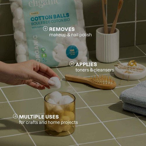 Cliganic Organic Super Jumbo Cotton Balls (200 Count) - Hypoallergenic, Absorbent, Large Size, 100% Pure (Packaging May Vary) (Pack of 2)