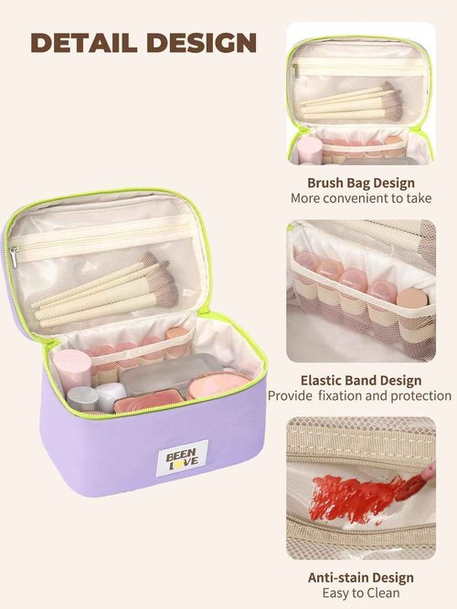 Lalamisi Travel Makeup Bag Cute Cosmetic Bag for Women Large Capacity Makeup Case Organizer Bag Toiletry Bag Portable Waterproof Make Up Bags with Handle and Divider, Purple