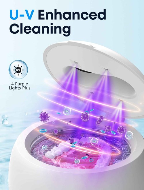 BEESHOP 2025 Ultrasonic Retainer Cleaner Machine – 45kHz Dental Pod for Retainers, Mouth Guards, Braces, Aligners & Jewelry, Denture Cleaner with 3 Modes, 200ml Capacity (White)