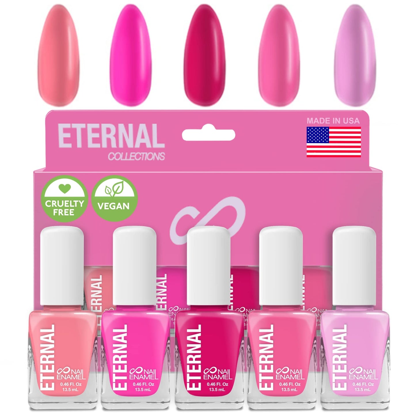 Eternal Pink Nail Polish Set for Women (SO PINK) - Pastel Pink Nail Polish Set for Girls - Long Lasting & Quick Dry Natural Nail Polish Kit for Home DIY Mani Pedi - Made in USA, 13.5mL (Set of 5)