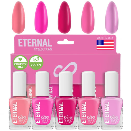 Eternal Pink Nail Polish Set for Women (SO PINK) - Pastel Pink Nail Polish Set for Girls - Long Lasting & Quick Dry Natural Nail Polish Kit for Home DIY Mani Pedi - Made in USA, 13.5mL (Set of 5)