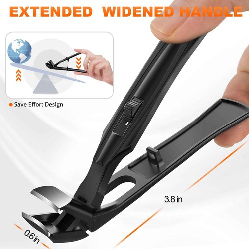 Toenail Clippers for Seniors Thick Toenails, Wide Jaw Opening Large Toe Nail Clippers for Men Thick Nails, Angled Head ErgonomIc Nail Clippers with Catcher, Slanted Curved Ingrown Toenail Clippers