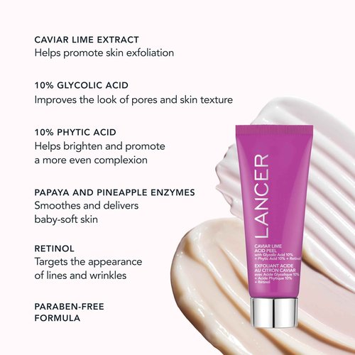 Lancer Skincare Caviar Lime Acid Peel On the Go, Retinol Facial Chemical Peel with Brightening Glycolic Acid, Travel Size, 0.5 Fluid Ounces