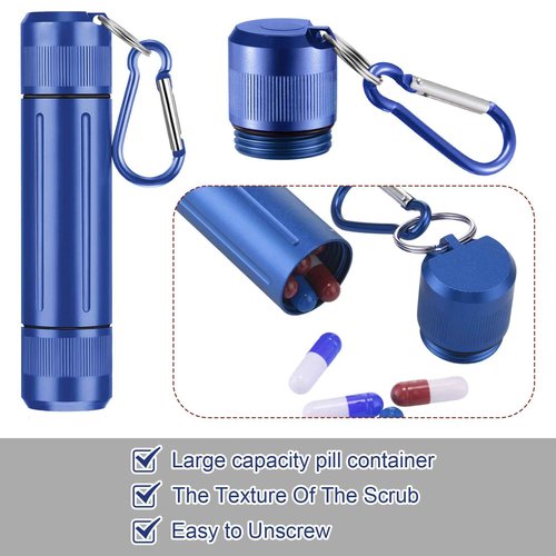 Outus 3 Pcs Metal Container Portable Sealed Container Bottles Aluminum Alloy Case Waterproof Jar Travel Bottle with Key Chain for Outdoor Camping Trip (Black,Blue,Gray)