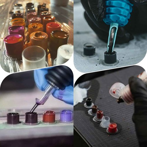 Tattoo Ink Caps - WZPB 300pcs Ink Caps with Base Tattoo Ink Cups White #17 Large Pigment Caps