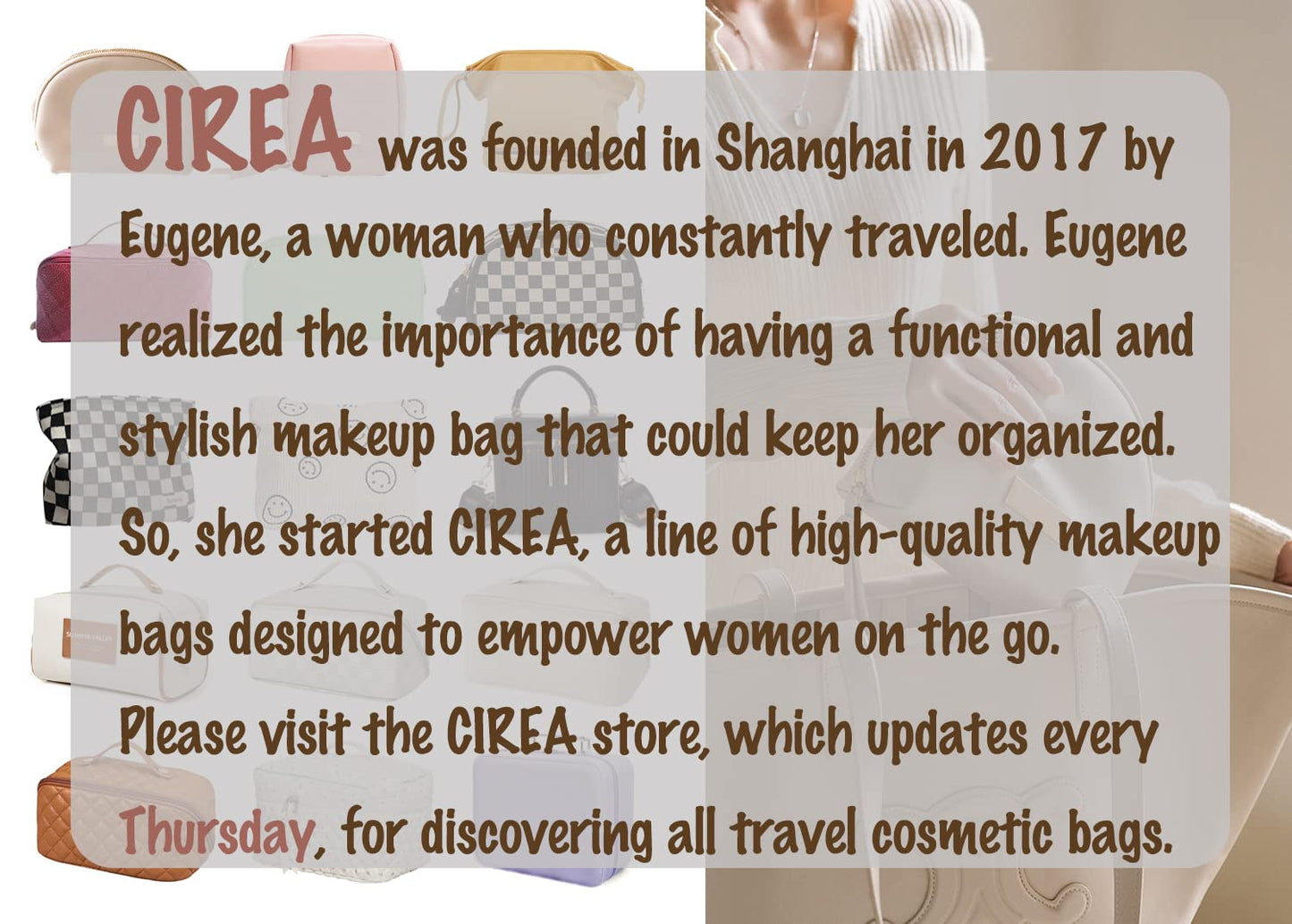 cirea Minimalism Portable Large Capacity Cosmetic Bag for Women Travel Makeup Bag with Handle White Skincare Bag (White)