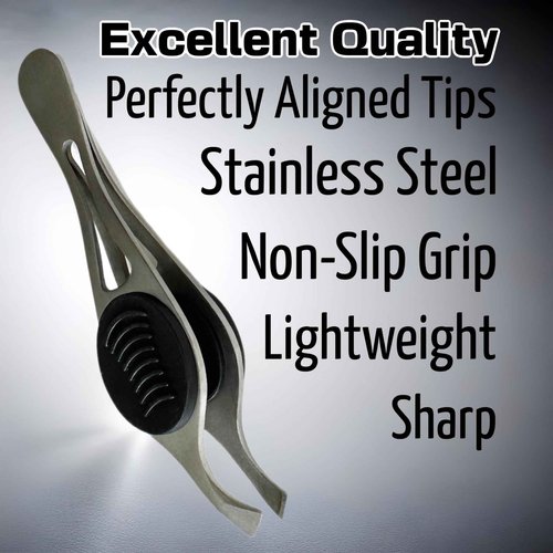 2 ALAZCO Professional Comfort Hold Soft Grip Non-Slip Stainless Steel Slanted Tip Eyebrow Tweezers Facial Hair Removal Ingrown Brows Slant Tweezer Women Men