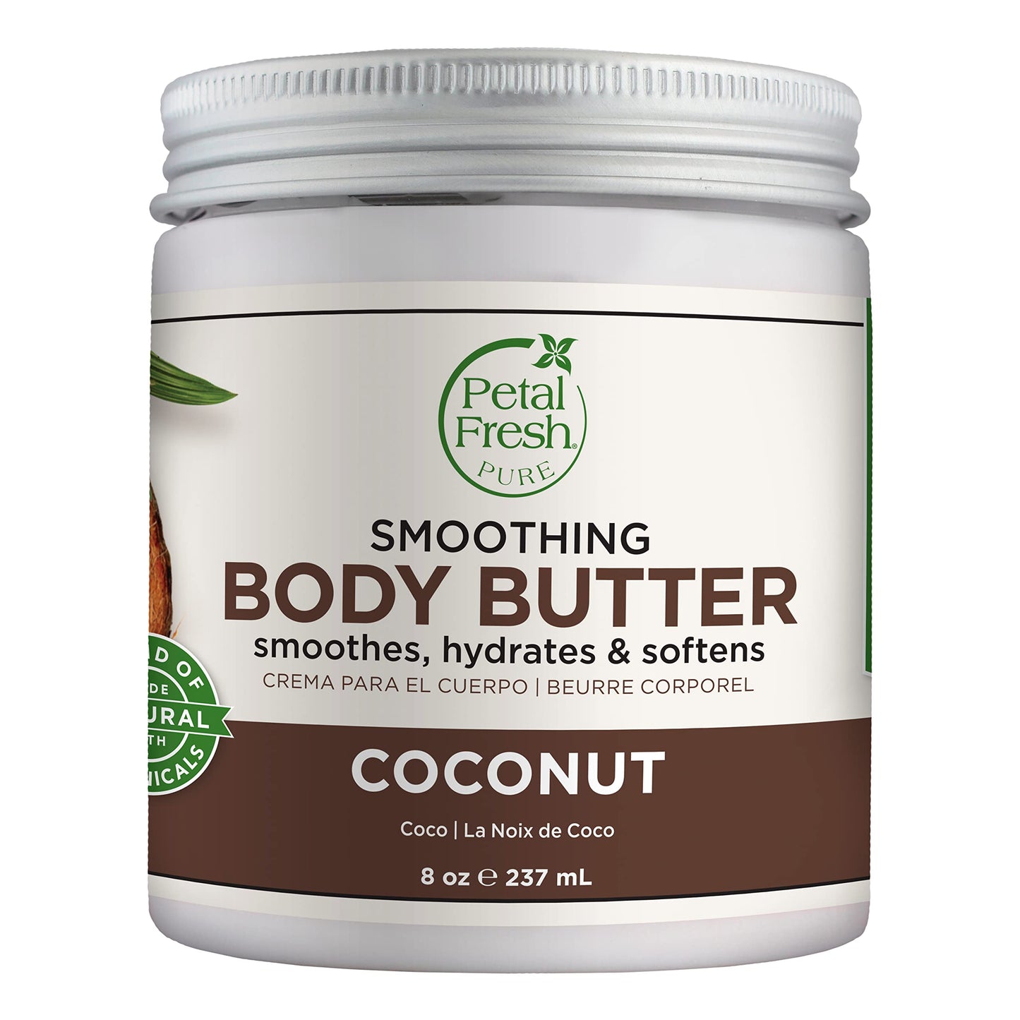 Petal Fresh Pure Smoothing Coconut Body Butter, Organic Argan Oil, Shea Butter, Intense Hydration, For All Skin Types, Natural Ingredients, Vegan and Cruelty Free, 8 oz