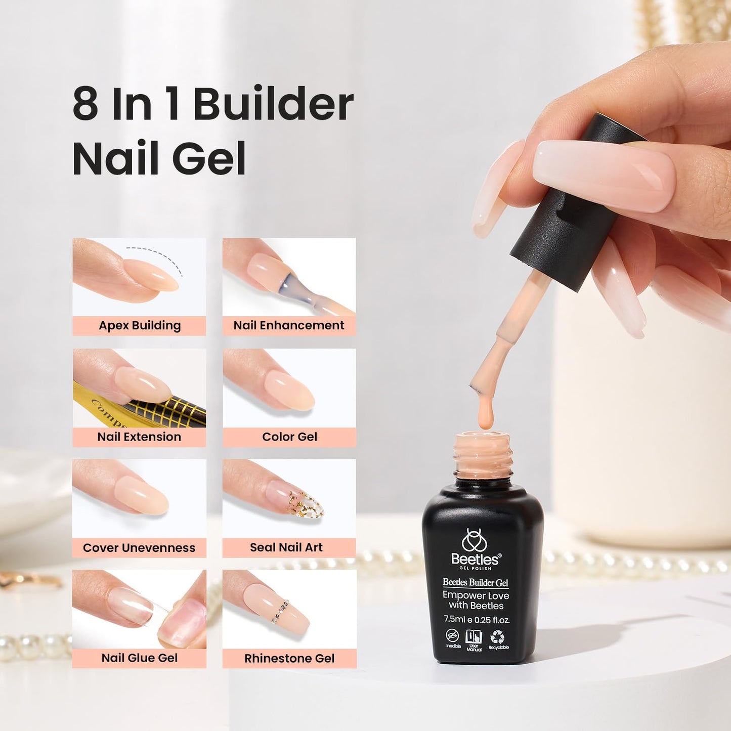 Beetles Gel Nail Polish Builder Nail Gel 5 in 1 15 ML Builder Strengthener Orange Nude Gel Builder Nail Gel Color Hard Gel Gel Beige Builder Gel Building Extension Nail Gel Cover Gel