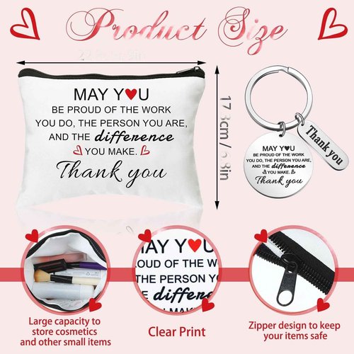 Talltalk 24 Pcs Thank You Gifts for Women Inspirational Employee Staff Appreciation Gifts Cosmetic Bags with Keychains Set Thank You Keyrings Sets for Coworkers Women Nurse Teacher