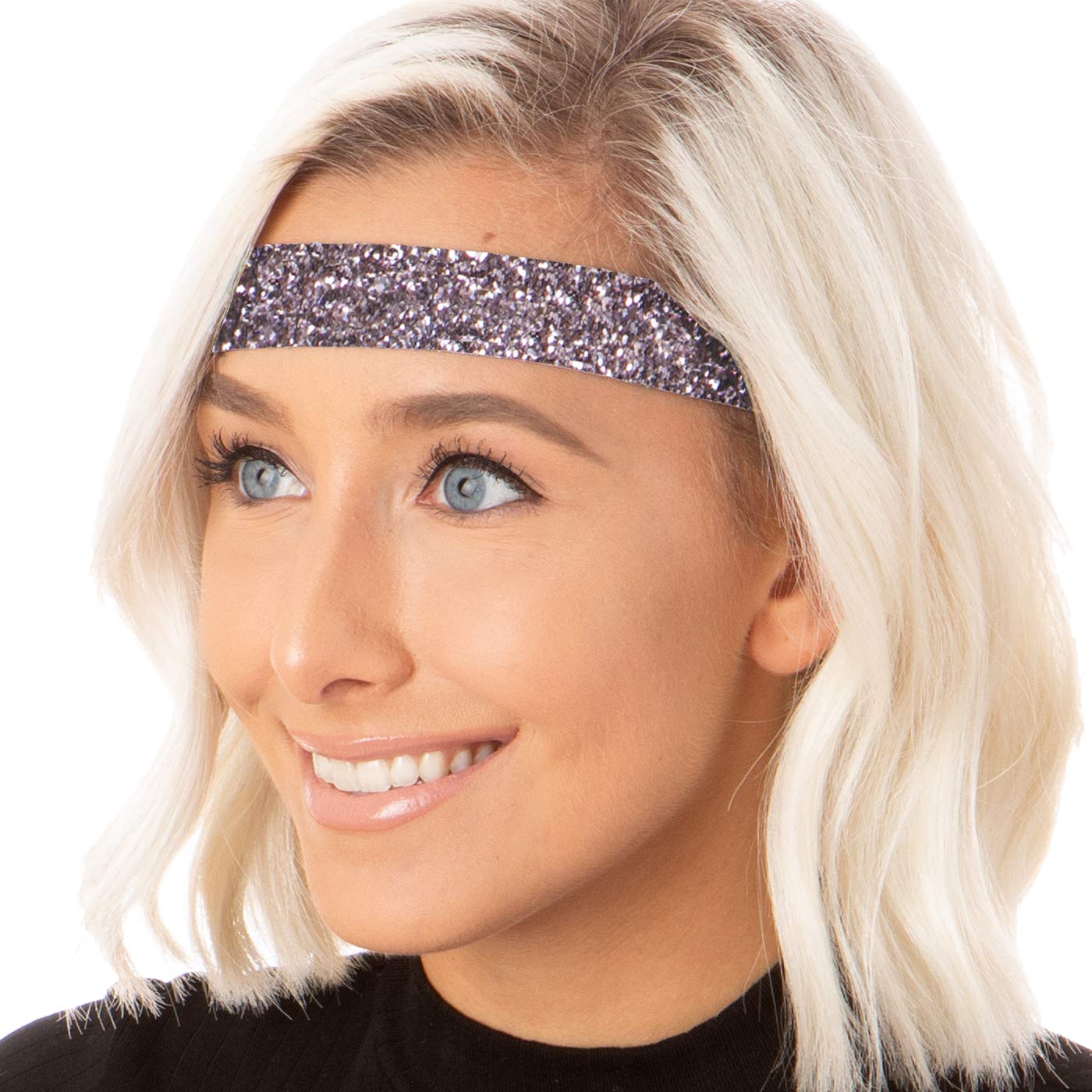 Hipsy Adjustable No Slip Wide Bling Glitter Headband 2-packs for Women Girls & Teens (Peacock & Gunmetal)