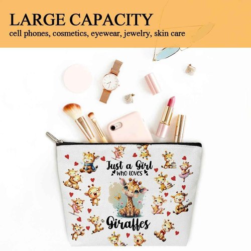 Giraffes Lover Gift Bag, Makeup Bags for Women, 1 Pack Cosmetic Travel Toiletry Bag, Giraffes Gifts for Women Teen Friend Giraffe Lover, Cosmetic Bag Pouch - Just A Girl Who Loves Giraffes - L746