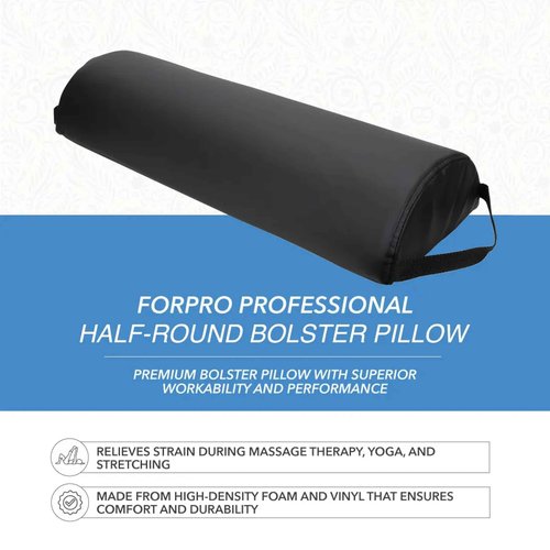 ForPro Premium Jumbo Half-Round Bolster Pillow for Massage and Yoga, Oil and Stain-Resistant, 9”W x 4.5" H x 26”L, Black