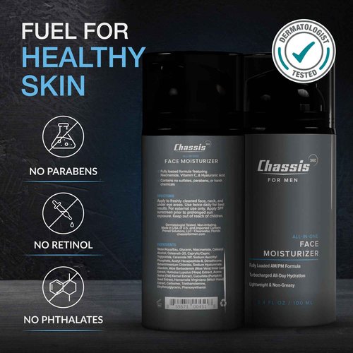 Chassis 360 All-In-One Face Moisturizer - Hydrating Face Moisturizer for Men with Vitamin, Niacinamide C & Hyaluronic Acid - Free From Phthalates, Parabens & Retinol - Facial Lotion- 3.4 Fl Oz