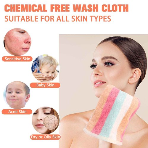 PHOGARY Washcloth Set 6 Pack Small Hand Towels for Face Body Bathroom, 6"x8" Super Absorbent & Soft Coral Fleece Facial Cloths for Showering, Rainbow Striped Quick Dry Towel with Hanging Loop