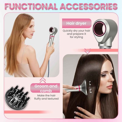 4-in-1 Detachable Blowout Brush - Negative Ionic Hot Air Styler with 4 Brush Heads for Drying, Volumizing, Curling & Straightening with ALCI Safety Plug, 3 Heat Settings