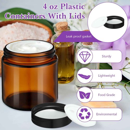 Kymqlyw Classic Amber Glass Jars with Black Lids, 12 Pcs 4 oz, Leakproof, Round, Airtight, Cosmetic Jars for Candle Making, Storing Lotions, Spice Powder, Liquid Sample, Makeup
