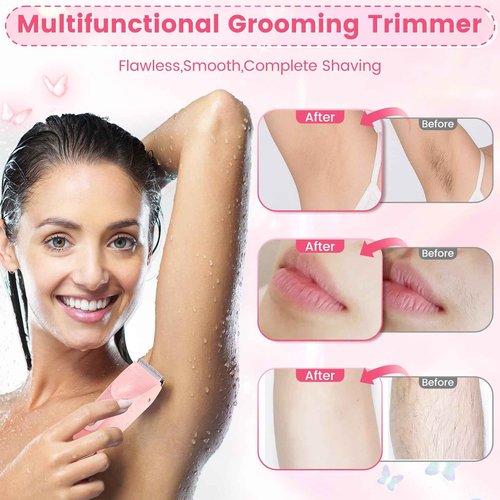 bbetyuss 2 in 1 Bikini Trimmer for Women, Dual Head Electric Rozor, Facial Hair Removal, Ipx7 Waterproof Body Shaver for Bikini Face Armpit Pubic Hair Leg Back, Easy Cleaning, Ceramic Blade (Pink)