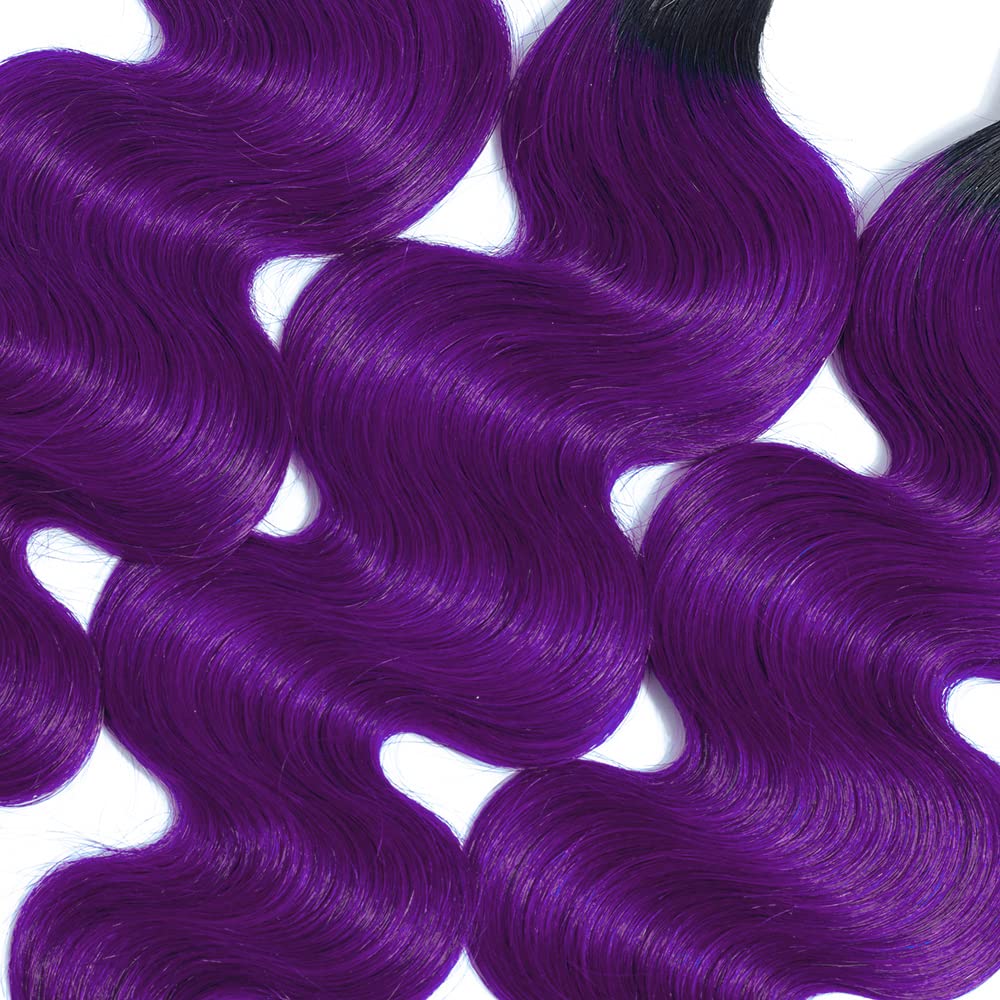 1b/Purple Human Hair Bundle Omber Bundle Purple Body Wave Hair 3 Bundles 16 16 16 Inch