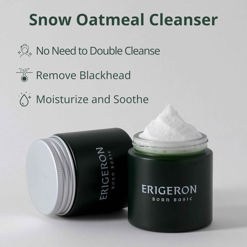 ERIGERON Snow Oatmeal Facial Cleansing Balm Cleanser, Rice Water, Greek Yogurt Cleanser, Black Soybeans, Green Tea, Face Mask, Face Scrubber, Blackhead Remover, Korean Skin Care (3.38 fl.oz.)